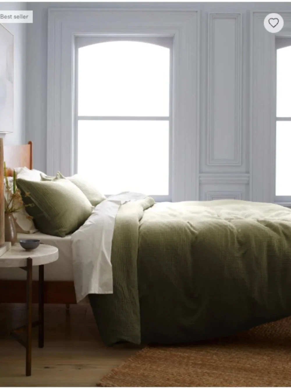 Quince Organic Cotton Gauze Duvet Cover Set - Olive - King/Cal King
